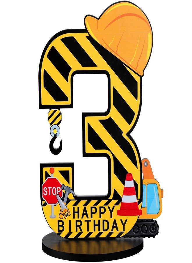 MiniInflat Construction 3rd Birthday Number Sign Centerpiece Truck 3rd Sign Construction Birthday Party Supplies Wooden Excavator Hat 3 Years Old Number for Boys Anniversary - Image 1